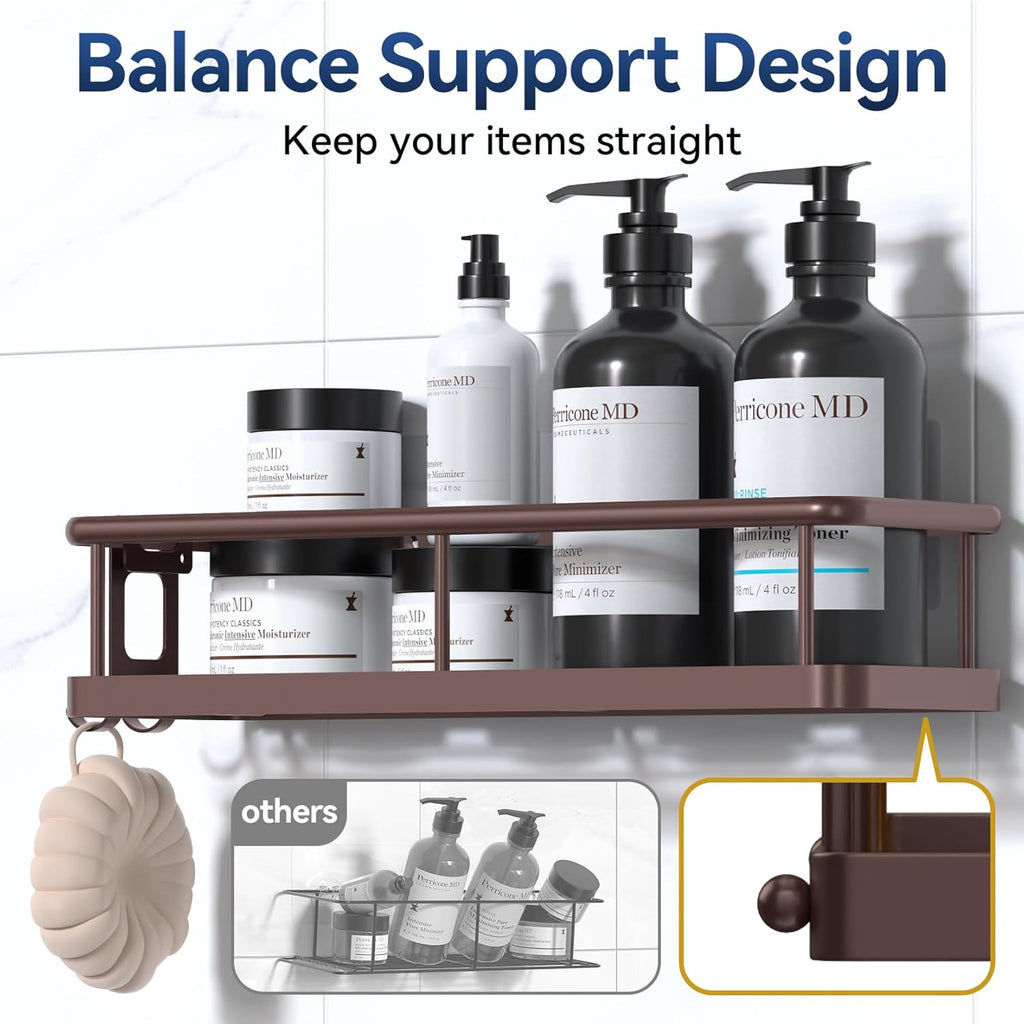 YASONIC Shower Caddy - Rustproof Organizer with Large Capacity Shelves | 3 Pack with Soap Holder & 12 Hooks in Bronze