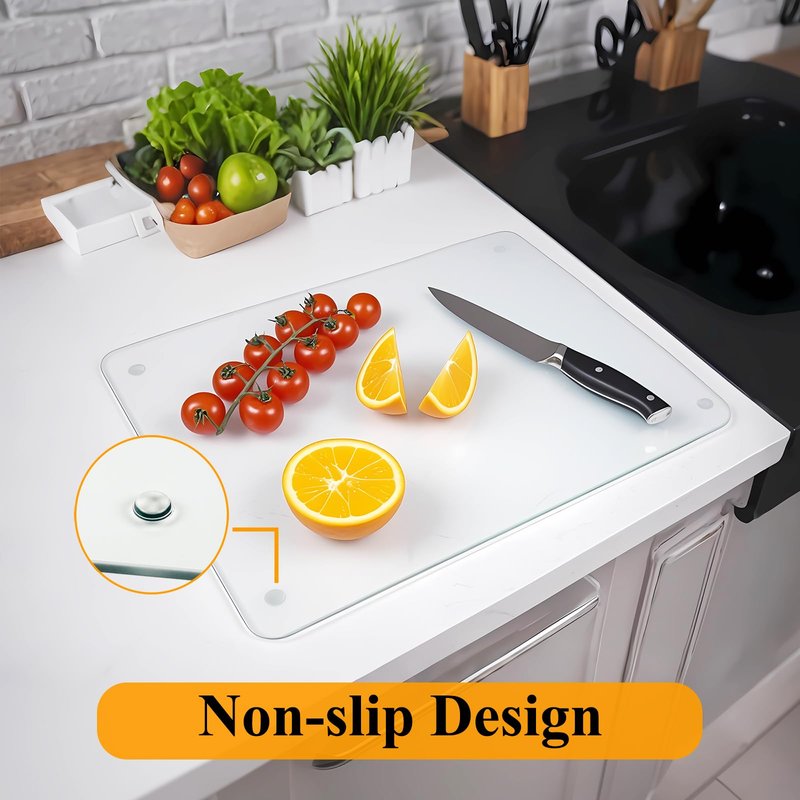 Tempered Glass Cutting Board for Kitchen, 18 x 24 Inch Clear Cutting Board with Non-Slip Feet for Countertop, Dishwasher Safe, Rounded Corner Board, Shatter, Heat & Scratch Resistant-Clear