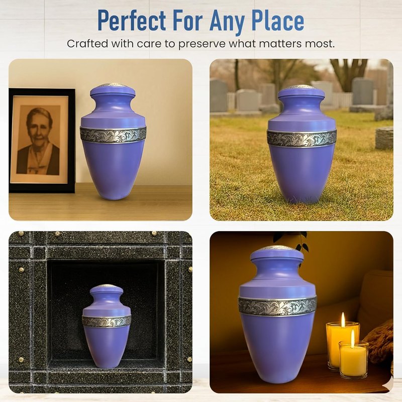 Modern Memorials Cremation Urn for Ashes - Large Urn for Man & Women - 200 Cubic Inches - Includes Velvet Storage Bag - Purple
