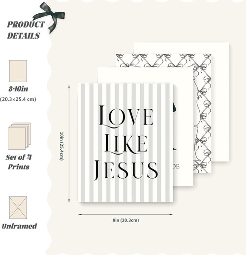 LARTSFRO Coquette Black Bow Wall Art Decor - Inspirational Christian Posters for Teen Girls | 10x8 Inch Set of 4 Unframed