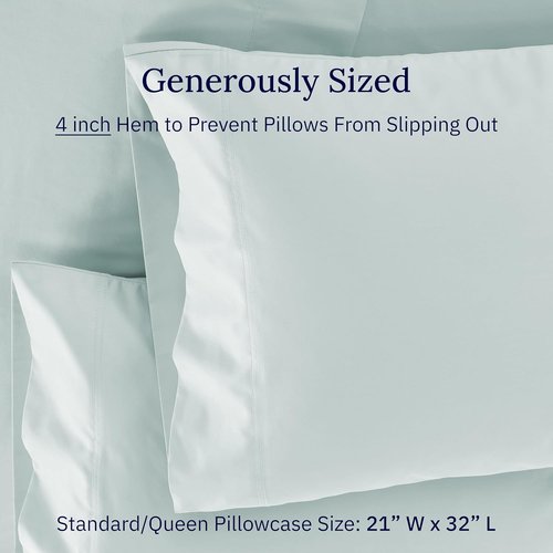 California Design Den Luxuriously Soft 600 Thread Count Cotton Pillowcases - Set of 2, Seafoam Color