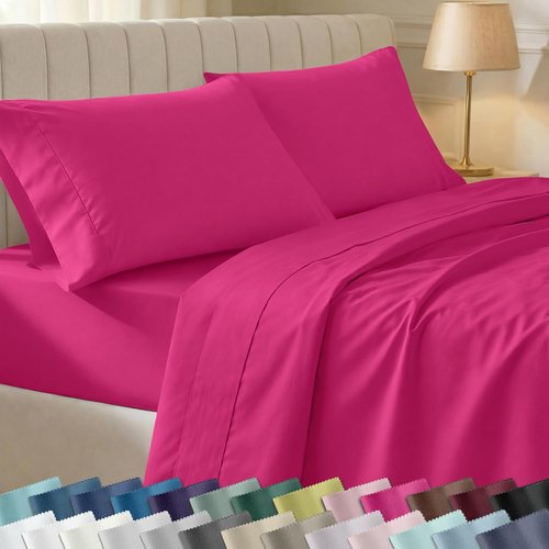 California Design Den King Size Cotton Sheet Set - 100% Long Staple Cotton, 400 Thread Count, Silky Sateen Weave, Deep Pockets - Hot Pink