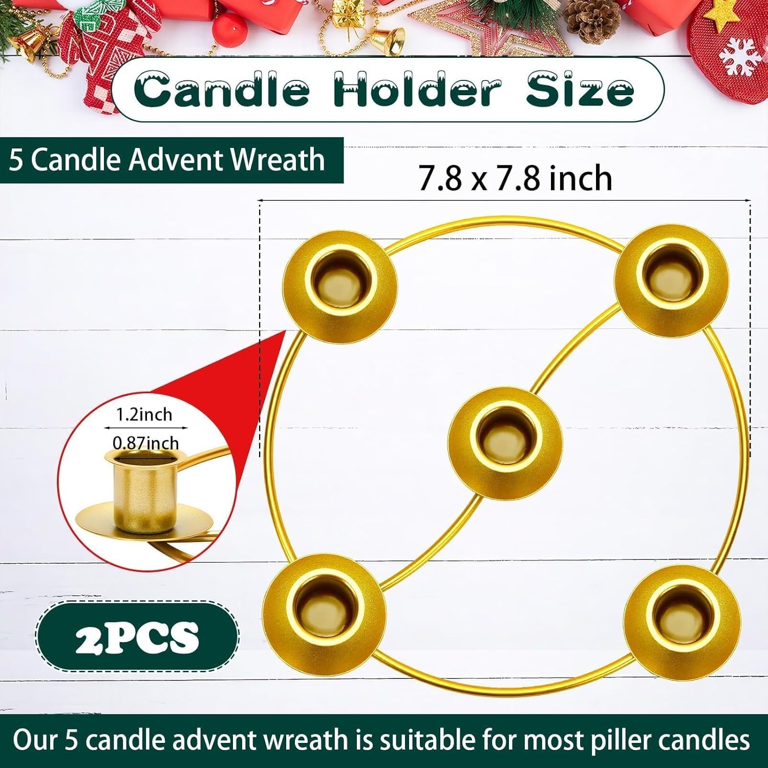 Regine Switzerland 2-Pack Christmas Advent Wreath Candle Holder - Gold Metal Rings for Holiday Decor