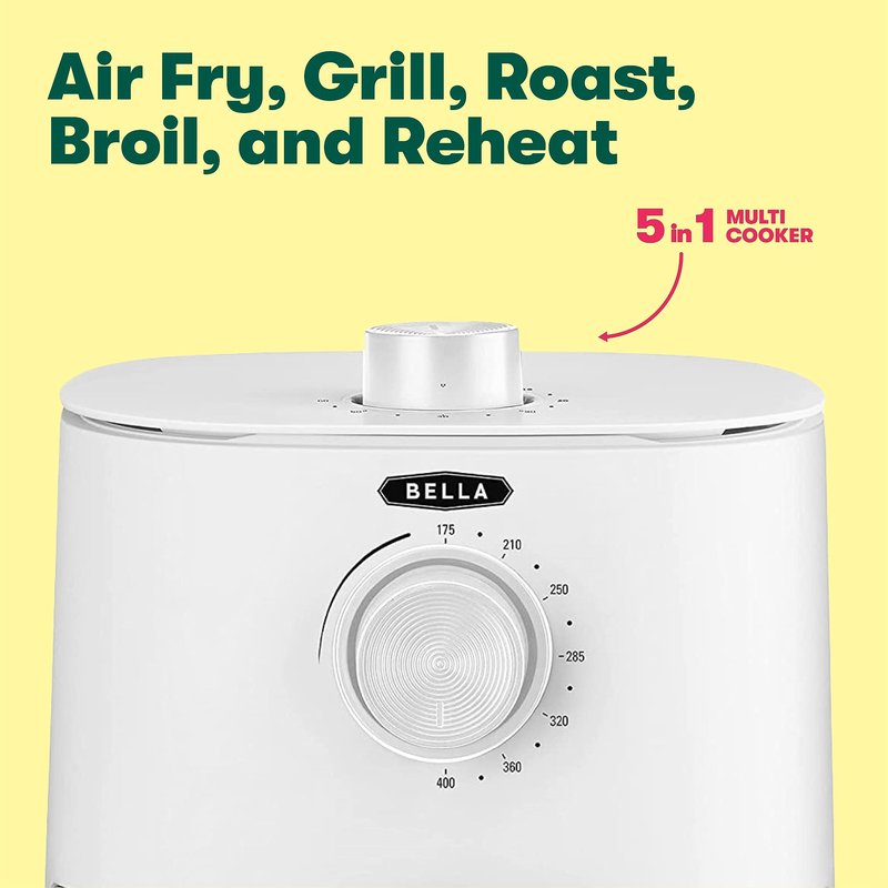 BELLA 2.9QT Manual Air Fryer, No Pre-Heat Needed, No-Oil Frying, Fast Healthy Evenly Cooked Meal Every Time, Removeable Dishwasher Safe Non Stick Pan and Crisping Tray for Easy Clean Up, Matte White
