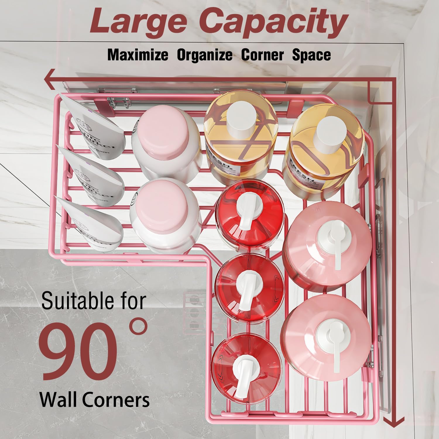 Youvip 4-Pack Adhesive Shower Caddy - Rustproof Wall-Mounted Organizer with Soap Holder | Pink