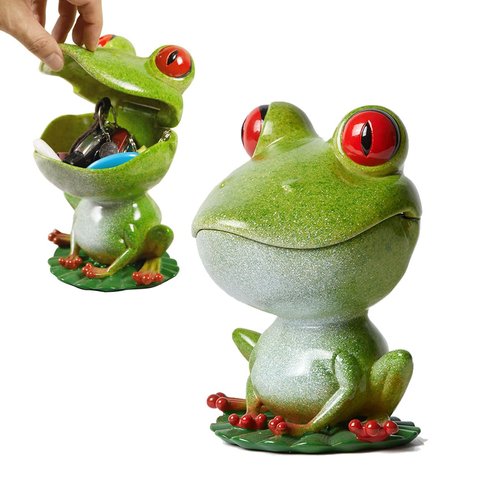 NENBOLEC Candy Dish Cookie Jar Frog Figurine Sculpture Modern Decor Gifts Polyresin Statue Green 8.0inch