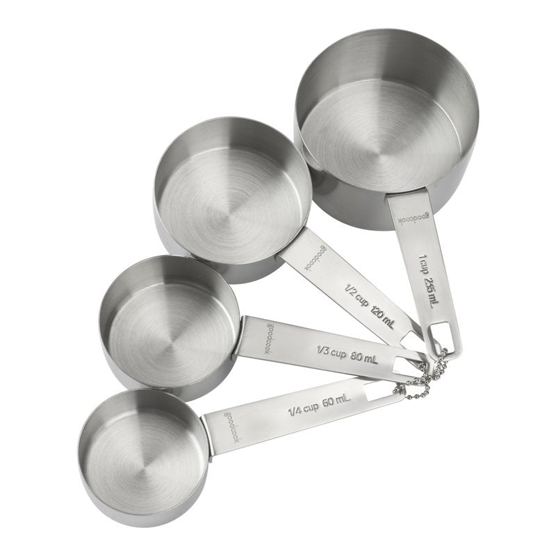 GoodCook Gourmet Measuring Cup Set, Stainless Steel 4-pc., 1/4, 1/3, 1/2, 1 Cup etched measurements