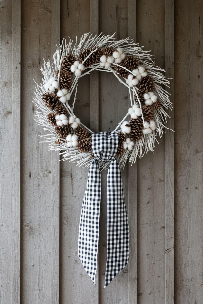 Skiennix Wreath Sash - Black White Checkered Plaid Bow Ribbon for Elegant Year-Round Home Decor (5.12" x 54.33")