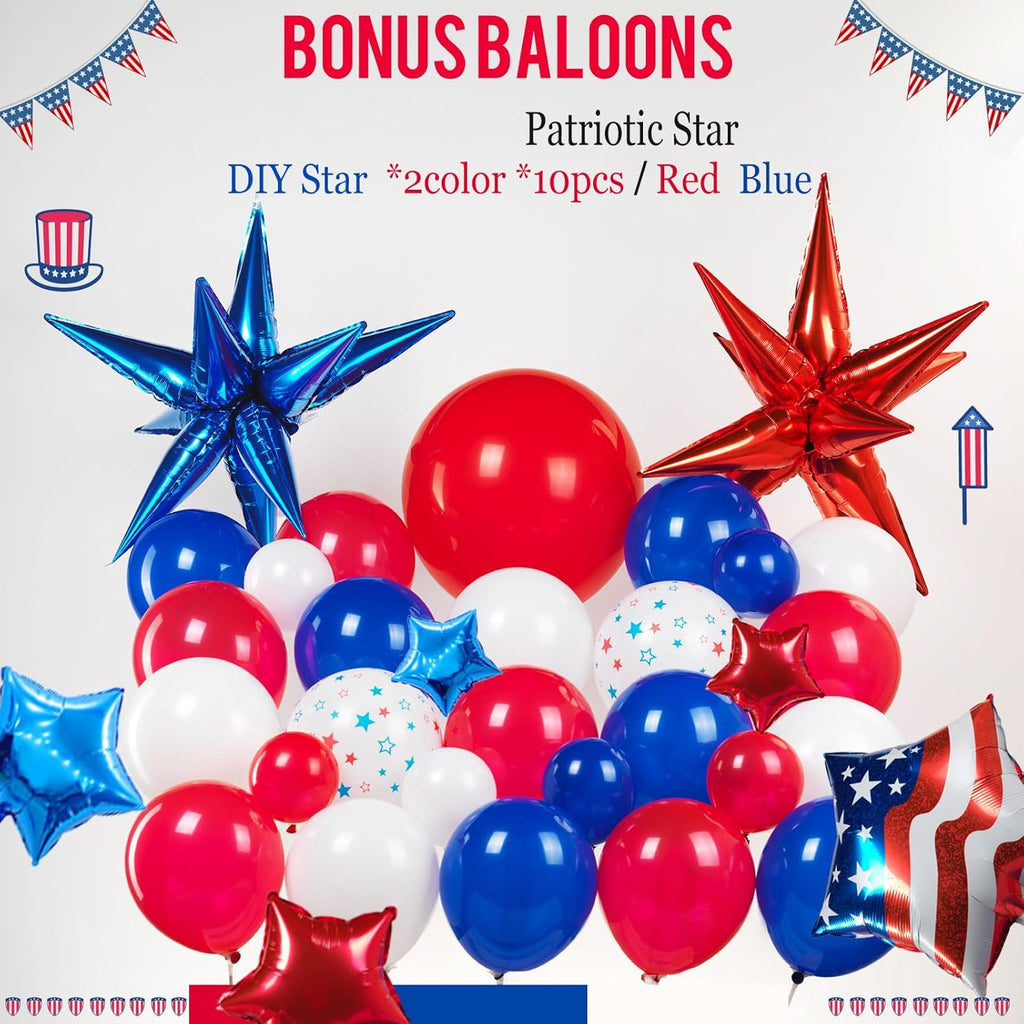Patriotic Balloon Garland Arch Kit - Red, White & Blue Star Print & Flag Foil Balloons for 4th of July Decor