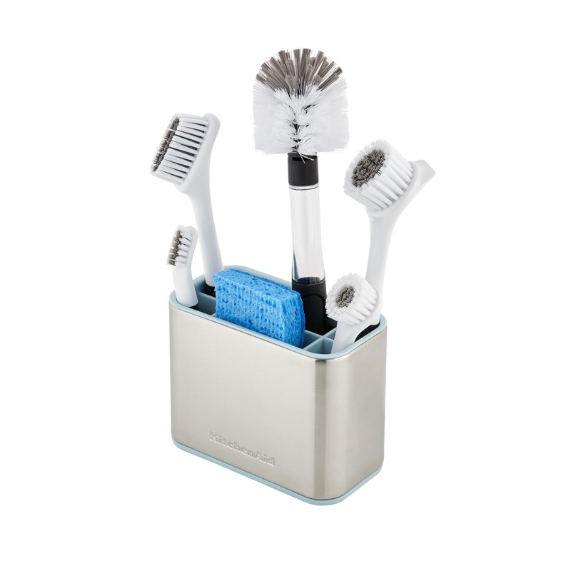 KitchenAid Multi Compartment Sink Brush and Sponge Caddy with Perforation for Quick Air Drying, 3.25 x 4.78 x 6.25 Inch, Mineral Water