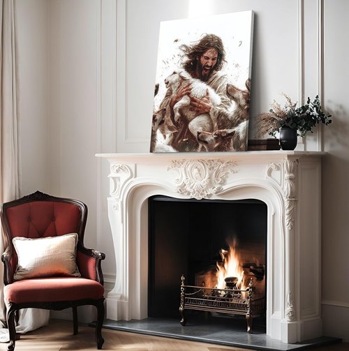 Jesus And Lamb Canvas Wall Art - Inspiring Christian Home Decor | 12x16 Inch Framed Print