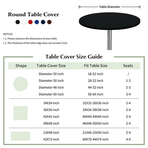 mylacerhome 2 Pack Round Fitted Tablecloth 30 Inch Stretch Spandex Table Cover Black Washable Table Cloth Elastic Table Topper for Indoor and Outdoor