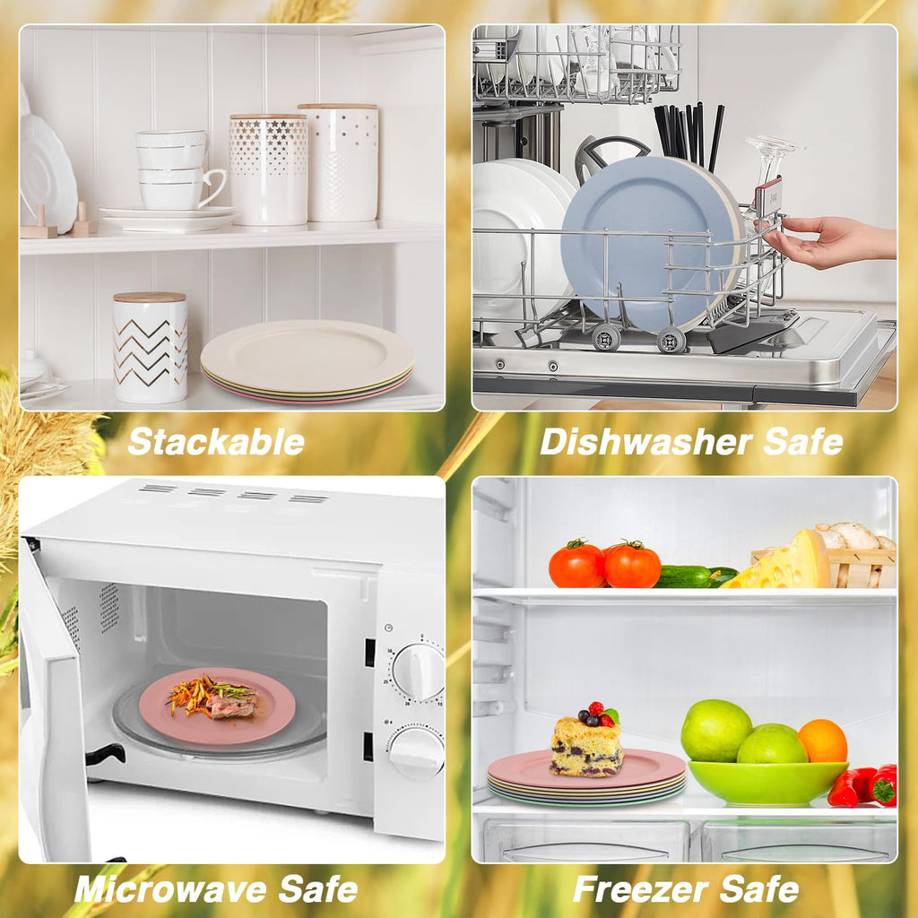 shopwithgreen 10 Inch Wheat Straw Dinner Plates, 6 Pack Unbreakable Sturdy Plastic Reusable Plates, Microwave and Dishwasher Safe Plates Set, Non-Toxic, BPA Free