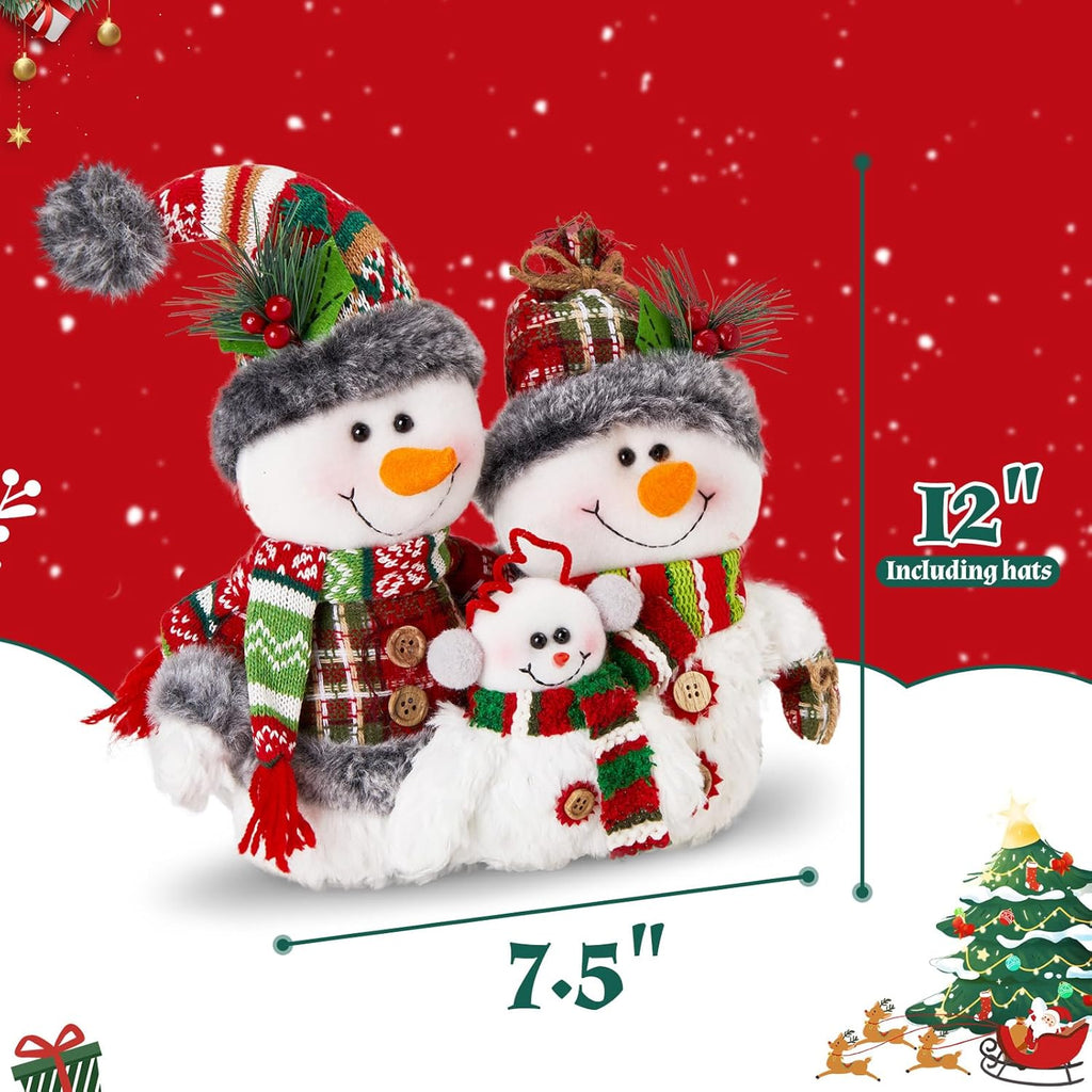 WEWILL 12'' Christmas Snowman Figurine - Cozy Family Decor for Holiday Tabletop & Tree
