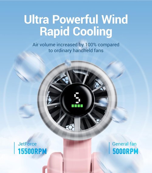 Diveblues Portable Handheld Turbo Fan - 5-Speed Wind | Battery Operated, 12-Hour Runtime, 3-in-1 Cooling Solution for Travel & Outdoor Use