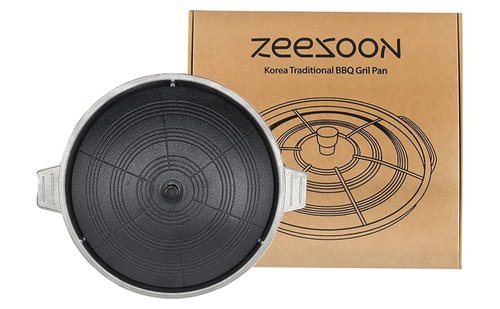 ZEESOON Korean Traditional Cast Iron BBQ Grill Pan Lid Shape Indoor/Outdoor Grill Pan, Caldron lid Shape Cast Aluminum Pan