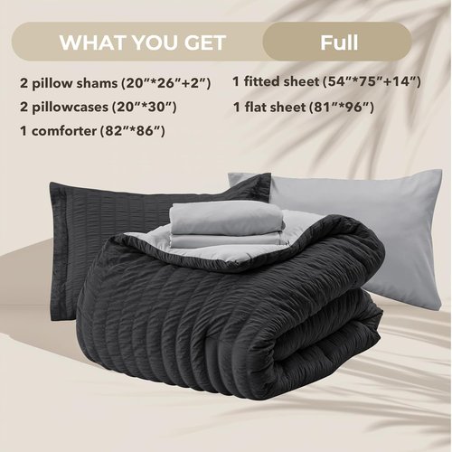 HYMOKEGE Comforter Set - All Season Luxury 7-Piece Bedding Set in Black & Light Grey | Full Size