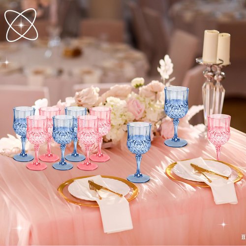 LemonRoad 12 Pcs Pink and Blue Plastic Wine Glasses Holiday Party Vintage Plastic Goblets Drinking Glasses for Wedding Reception Bridal Showers Grand Event Party Supplies
