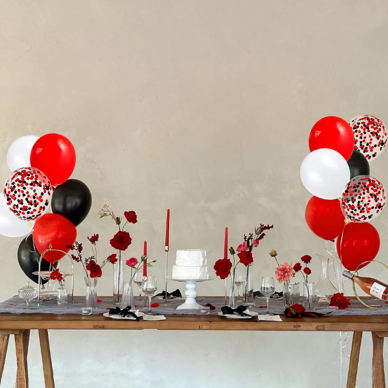 Red Black White Latex Balloons by [Brand Name] - 68 Pcs 12 Inch with Confetti for Birthday, Wedding & Graduation