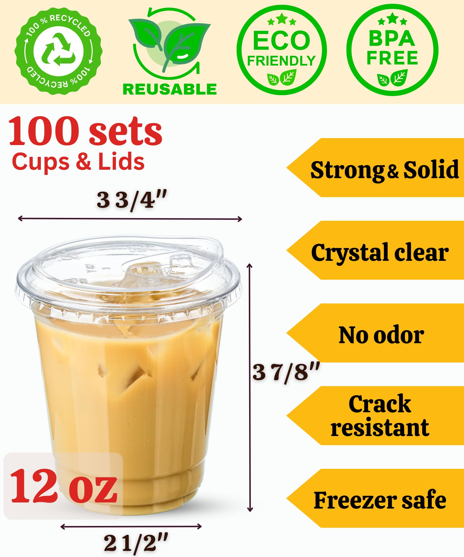 Aestleaf 100 Pack 24 oz Clear Plastic Cups with Lids, Disposable Plastic Iced Coffee Cups with Strawless Sip-Lids, To Go Coffee Cup for Smoothie, Milkshake, Cold Drinks