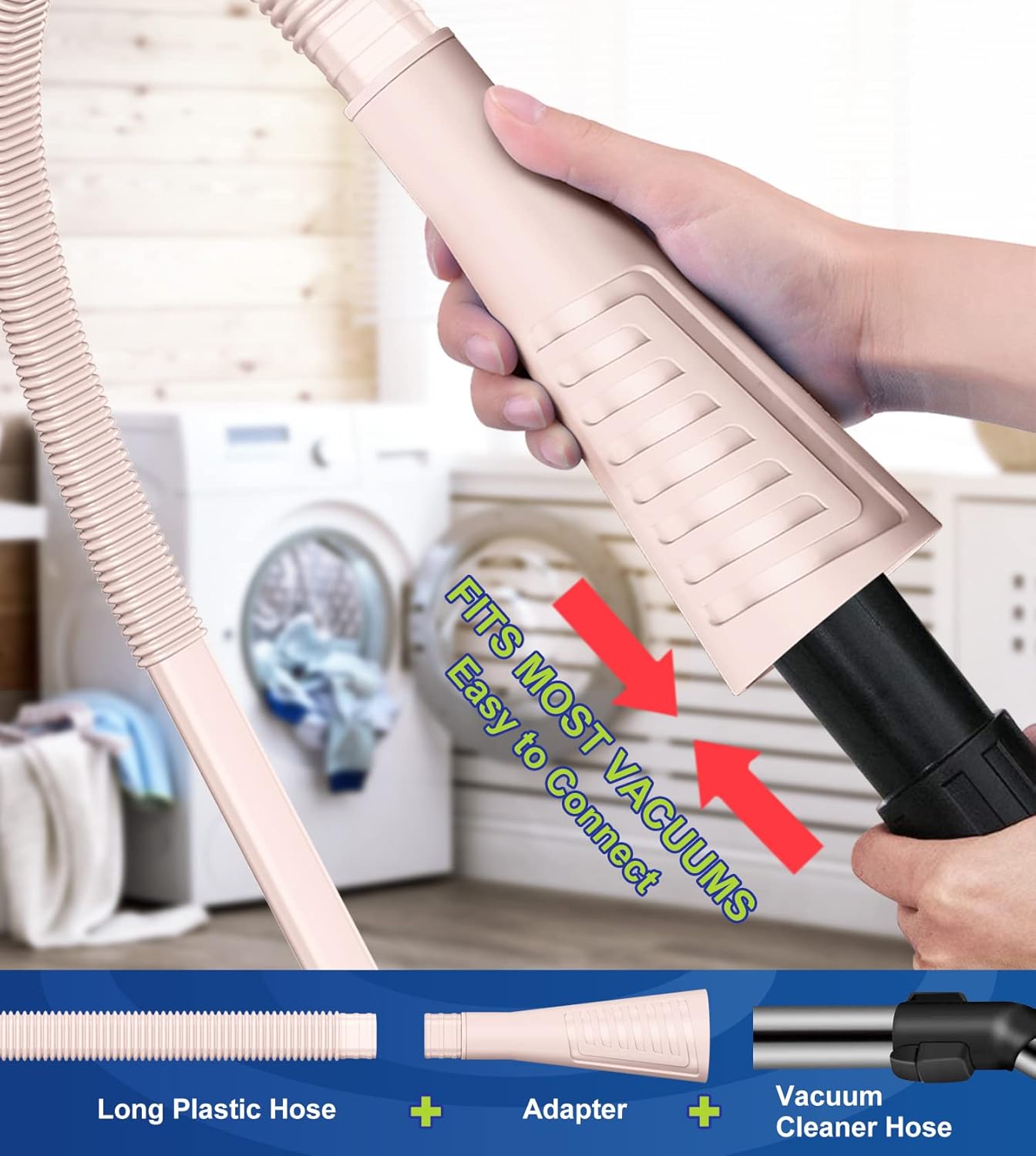 Skiennix Dryer Vent Cleaner Kit - 2-Piece Lint Brush & Vacuum Hose Attachment - Grey & Pink