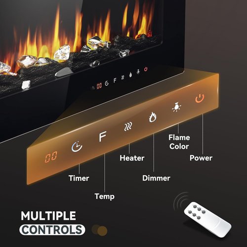 EUHOMY Electric Fireplace - 50 Inch Wall-Mounted with Adjustable Flame Color & Remote Control | Linear Design, Timer, Touch Screen