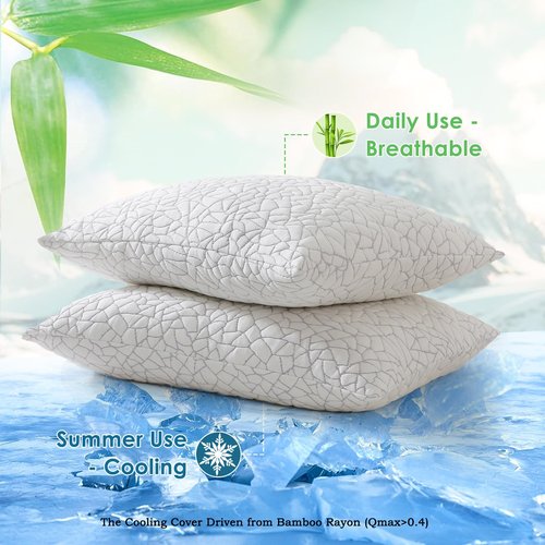 KUSNUG Cooling Shredded Memory Foam Pillow Queen Size - Removable Bamboo Rayon Cover + Extra Gel Foam, 100% Adjustable for Side/Back/Stomach Sleepers, Oeko & CertiPUR-US Standard, 1 Pack