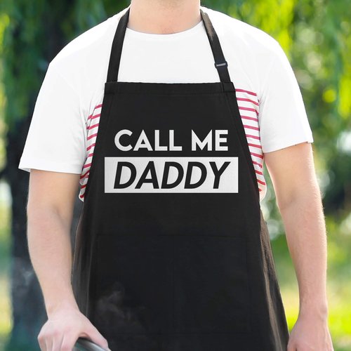APRON DADDY Funny Apron for Men - Call Me Daddy - Adjustable Large 1 Size Fits All - Poly/Cotton Cooking Apron with 2 Pockets - Joke Apron BBQ Gift for Dad, Husband, Chef