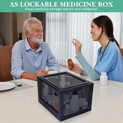 Wenqik 3 Pcs Medicine Lockable Box Combination Medication Lockable Container Storage Box Refrigerator Food Snack Locker Tablet Phone Locking Organizer Bin for Home Office Personal Items, Black
