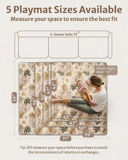 Blissful Diary Baby Play Mat - Thick Non-Slip Foam Cushioning | 50x50 Earth Tones Design