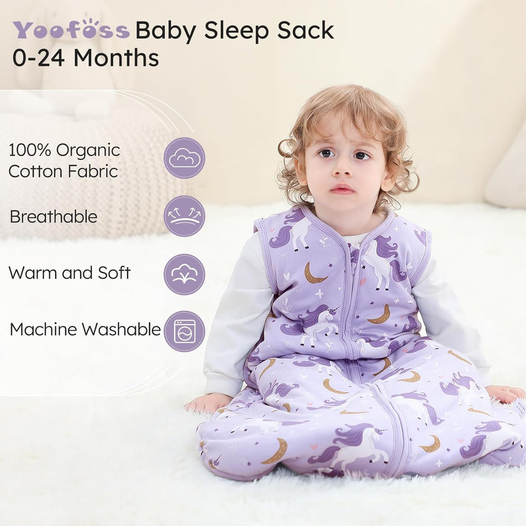 Yoofoss Baby Sleep Sack - 100% Organic Cotton Wearable Blanket for 6-12 Months | TOG 2.5, 2-Way Zipper, Warm & Comfy