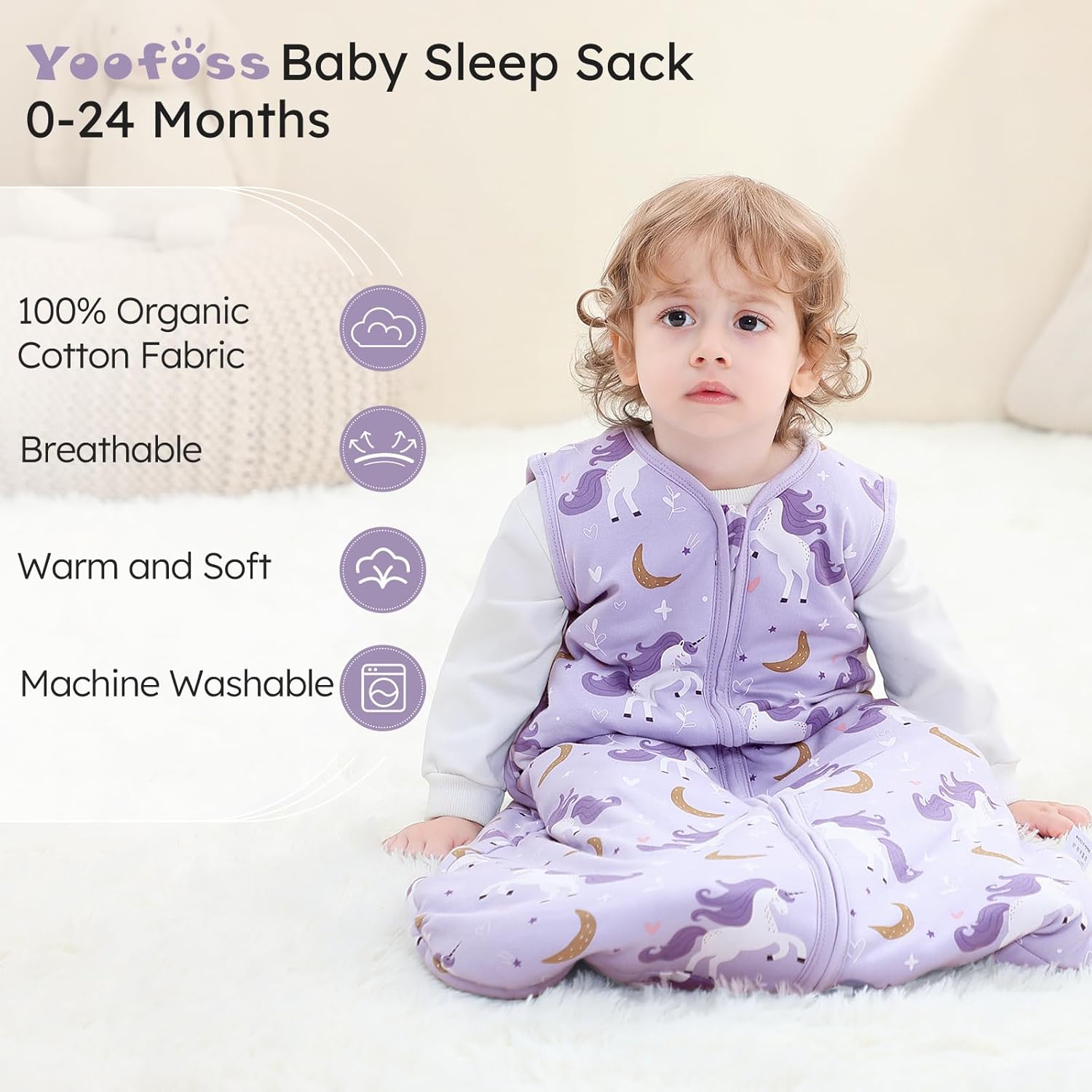 Yoofoss Baby Sleep Sack - 100% Organic Cotton Wearable Blanket for 6-12 Months | TOG 2.5, 2-Way Zipper, Warm & Comfy
