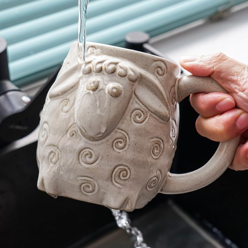 INKRICH Sheep Ceramic Cup (22 Ounce), Sheep Mug Large Ceramic Coffee Mugs Tea Cup, Handcrafted 3D Coffee Mug with Sheep, Novelty Coffee Mugs