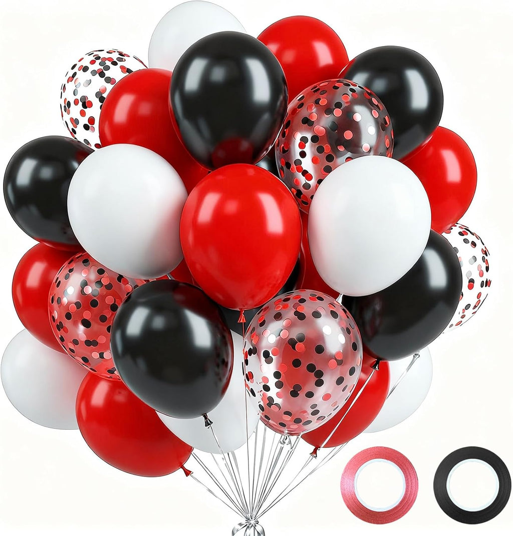Red and Black Balloons - 60PCS 12 Inch Metallic Confetti for Birthday, Wedding & Baby Shower Decor
