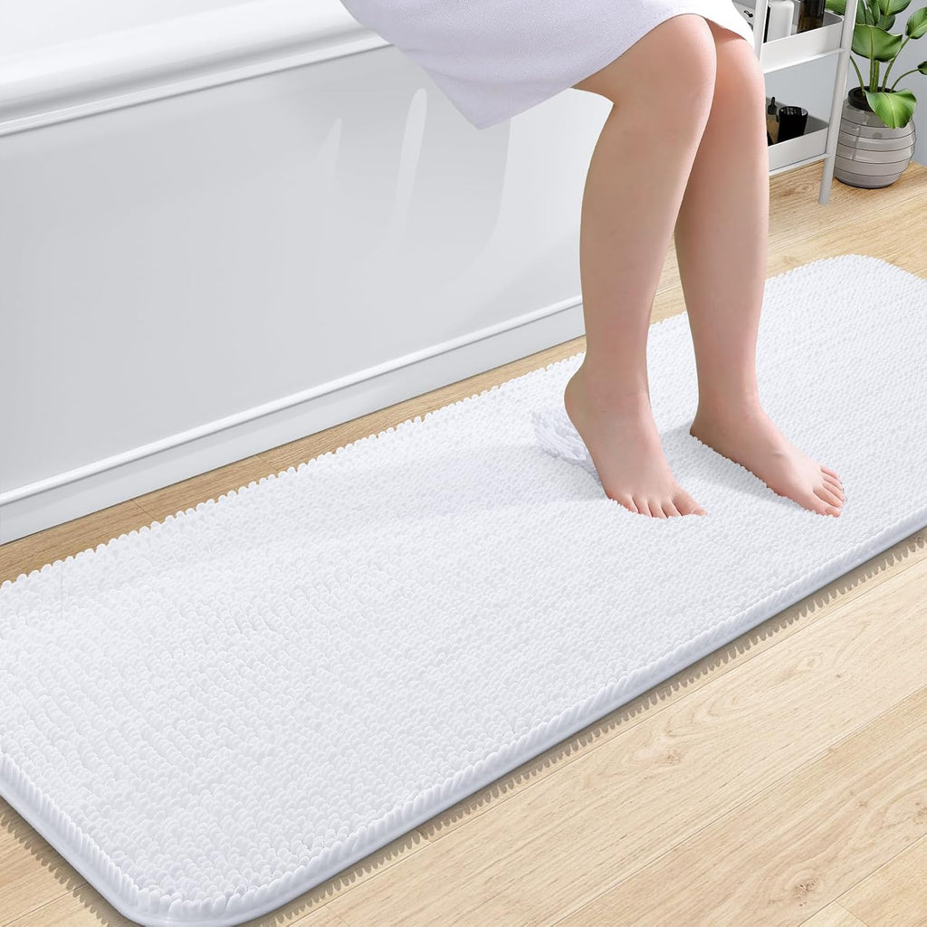 OLANLY Bathroom Runner Rug - Extra Soft Chenille, Quick Dry, Machine Washable | 59x20 Inches, White