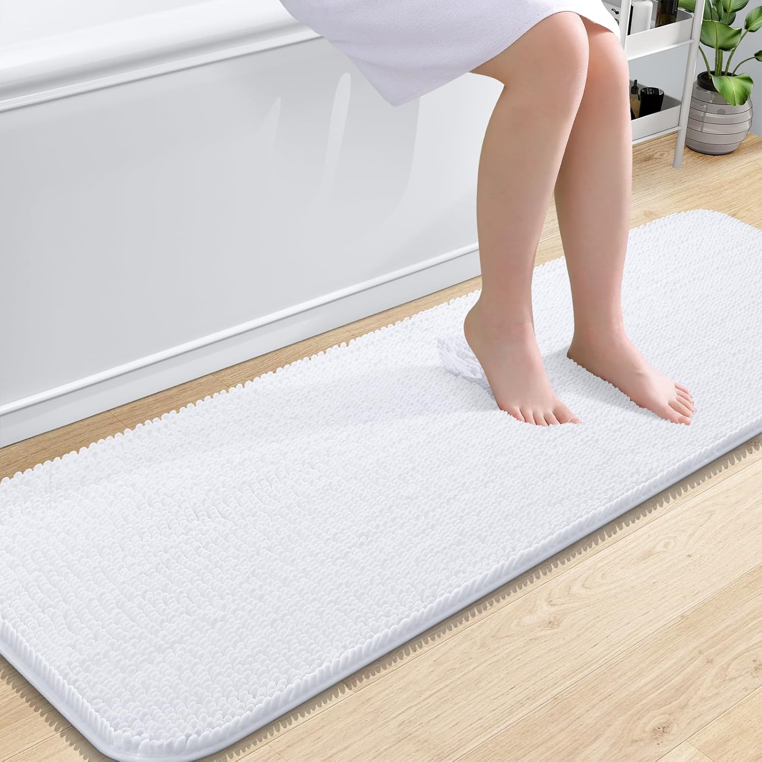 OLANLY Bathroom Runner Rug - Extra Soft Chenille, Quick Dry, Machine Washable | 59x20 Inches, White