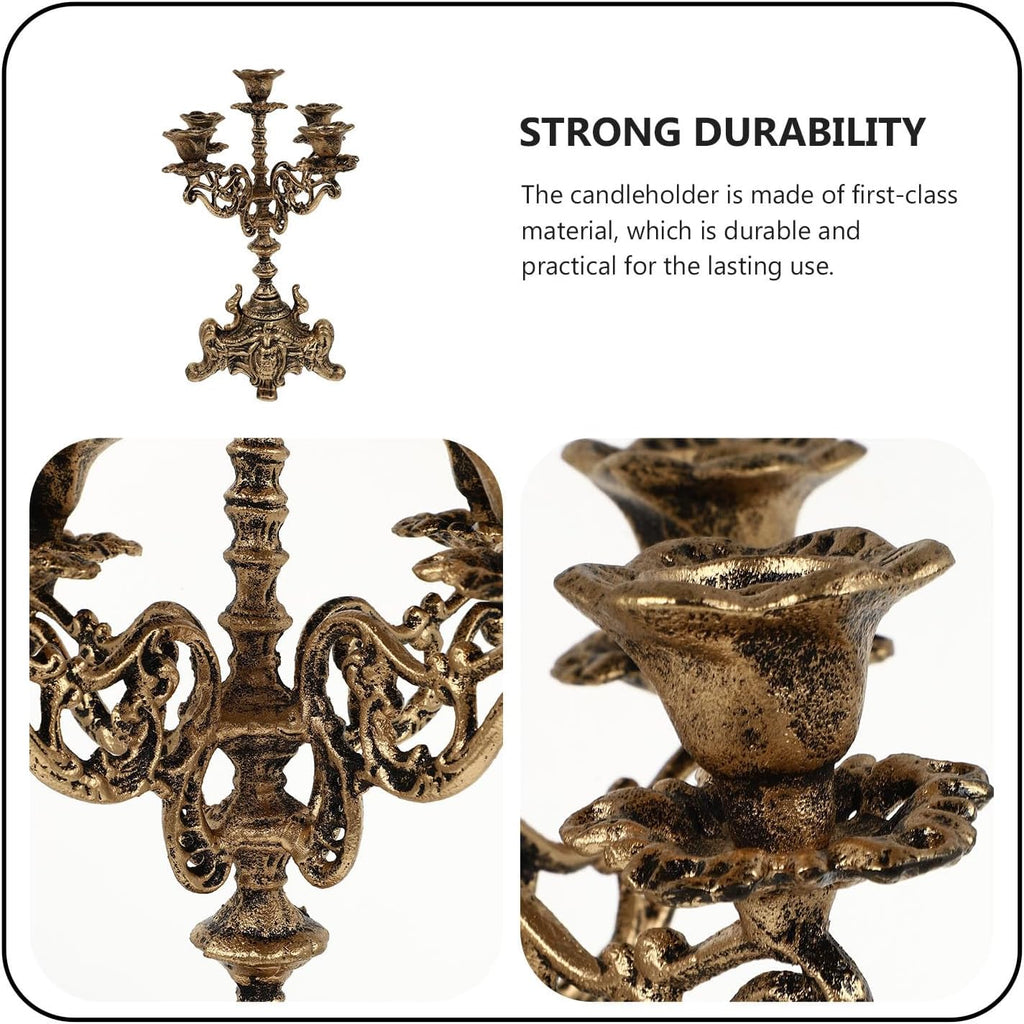 Skiennix Metal Candle Holder - 5 Arms Candelabra for Weddings & Holiday Parties | 12 Inch