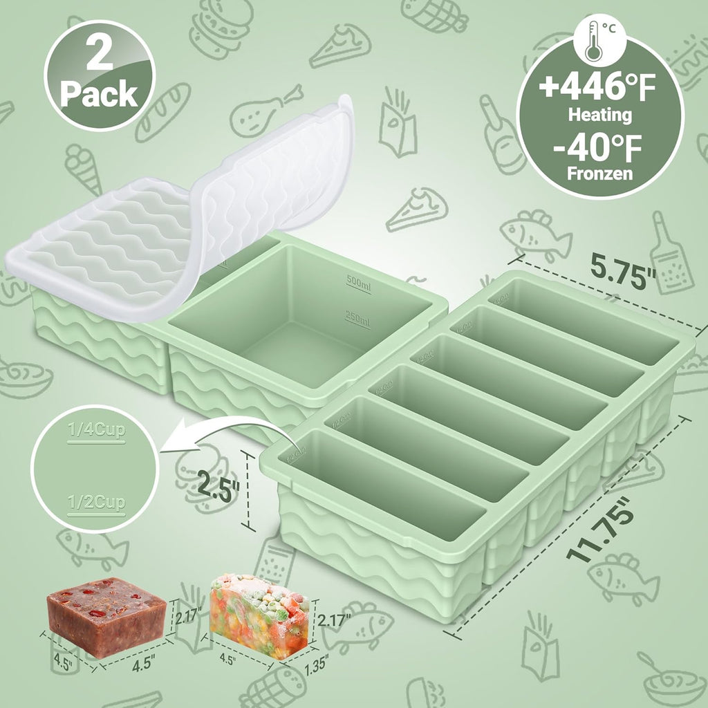Skiennix Silicone Freezer Trays - 2-Pack Large & Small Soup Container Molds | Oven & Dishwasher Safe