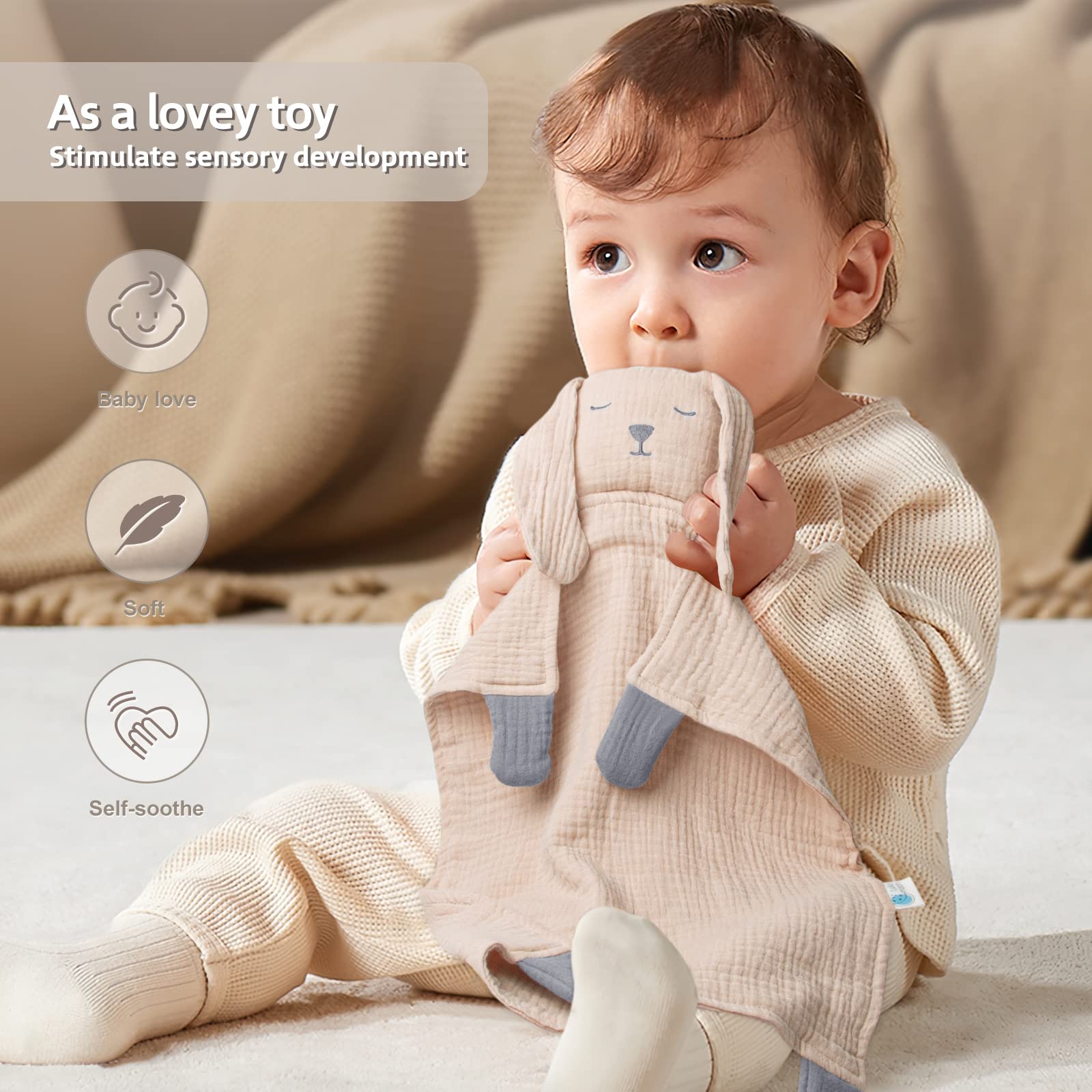 lulumoon Puppy Security Blanket: Skin-Friendly Muslin Lovey for Travel & Daycare - Snuggle Lovie for Self-Soothe