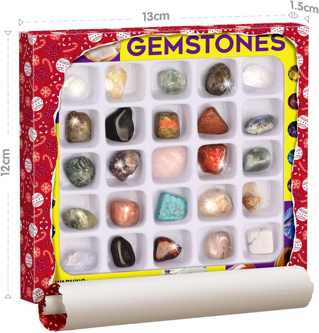 Rocks Collection 25PCS Rock and Mineral Education Set - Gemstones for Kids with Healing Chakra Stones & STEM Guide
