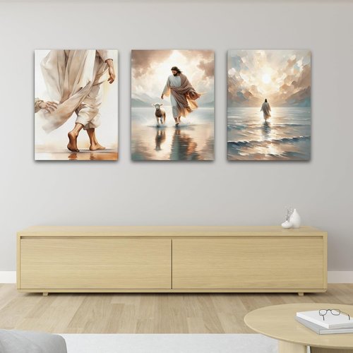 Christian Wall Art by 3 Pcs - Jesus Decor Canvas Prints for Church & Prayer Rooms | 12'' x 16''