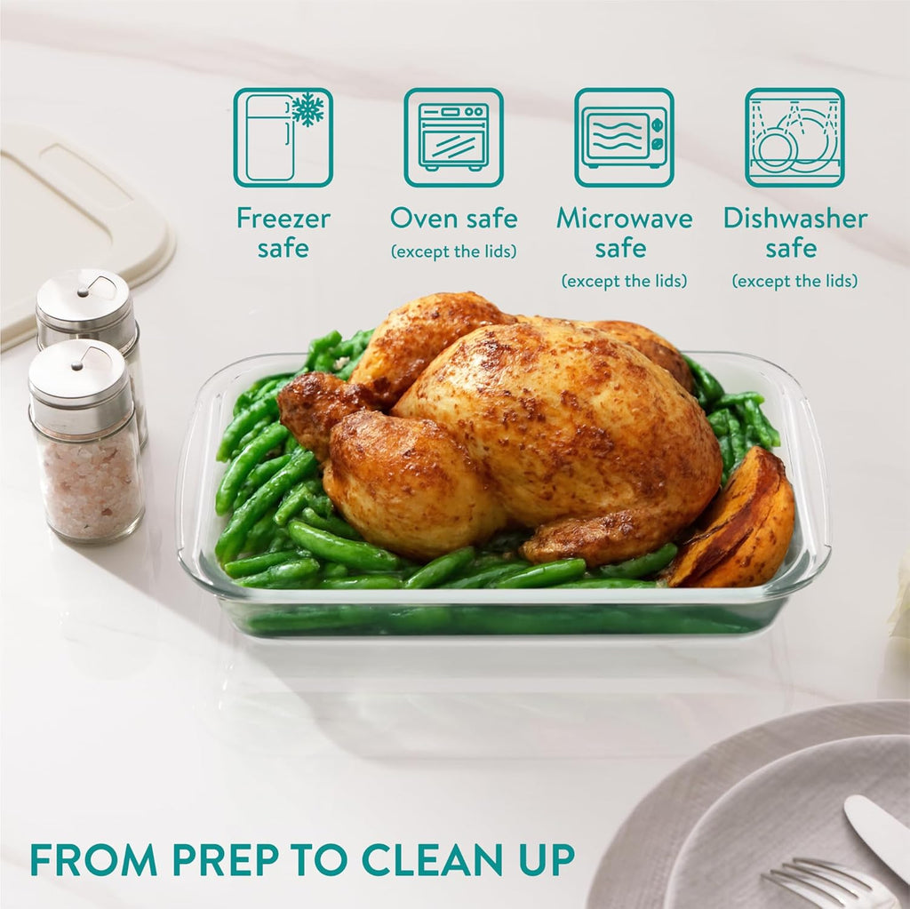 Navaris Glass Baking Dish Set - 4-Piece Casserole Dishes with Lids | 1.7qt & 2.3qt Bakeware for Lasagna & Leftovers