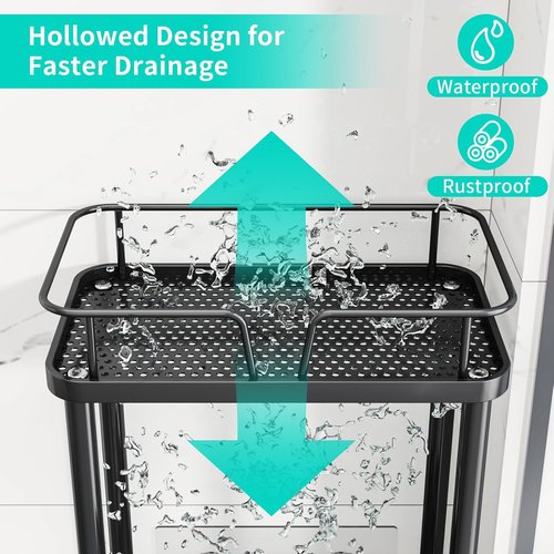 HapiRm 3-Tier Corner Shower Caddy - Rustproof Stainless Steel Organizer with Soap Holder & 4 Hooks | Black