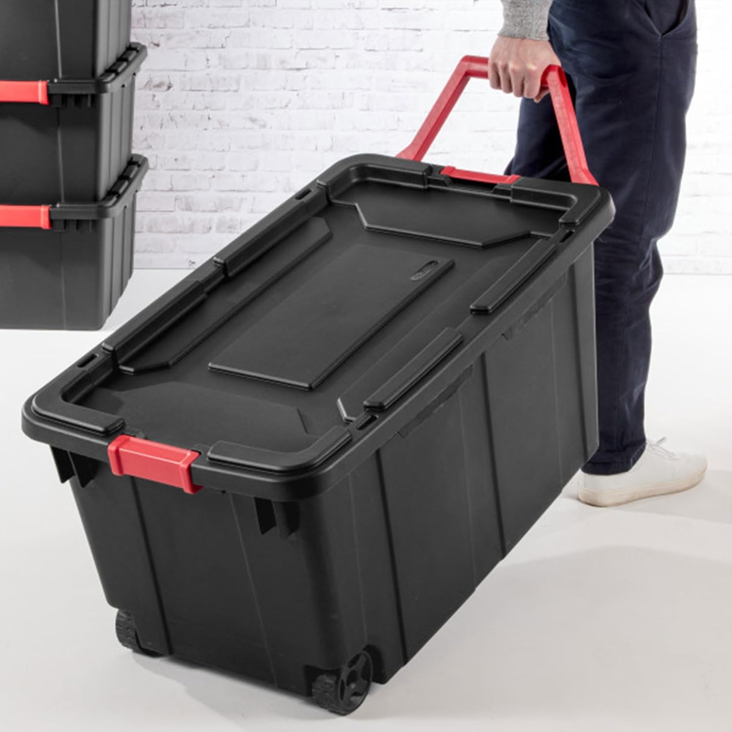 Sterilite Wheeled Tote - Durable 40 Gallon Storage Container - Black Color, Ideal for Organizing