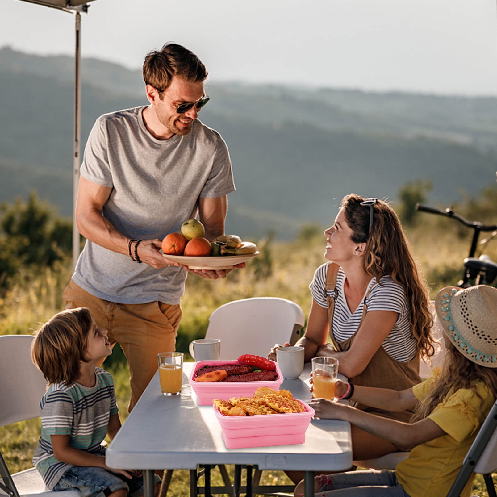 Loccmat Collapsible Silicone Food Storage Containers with Lids,Set of 3 Silicone Lunch Box Containers,Foldable Meal Prep Container for Kitchen,Microwave & Dishwasher & Freezer Safe,BPA Free