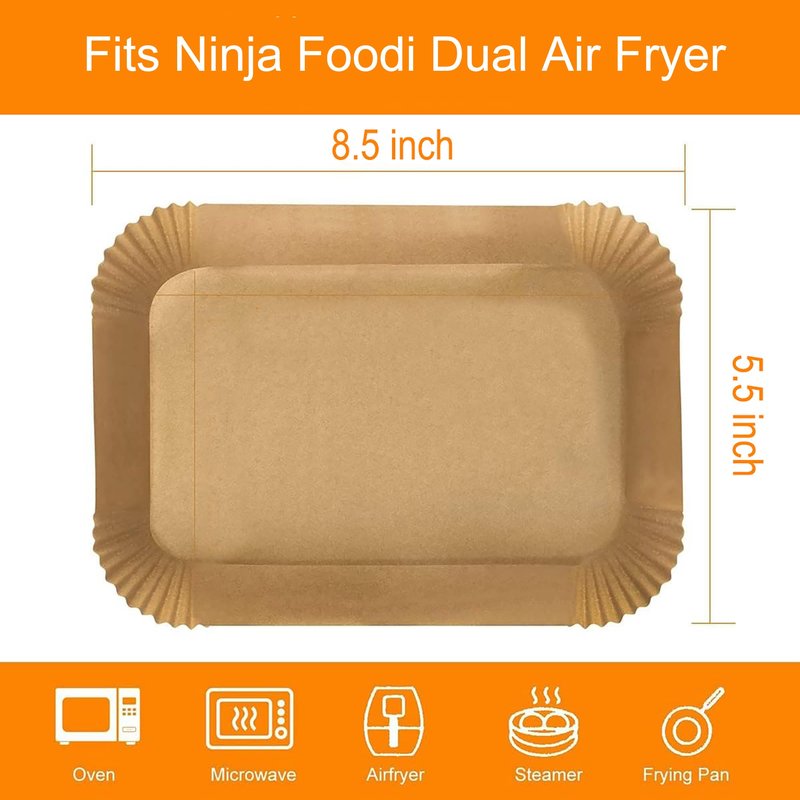 Air Fryer Liners 200 PCS for Ninja Foodi Dual Basket DZ201 DZ401 DZ550-9x6 Inch Disposable Parchment Paper, Food Grade Non-Stick Heat Resistant to 450°F, Zero PFAS