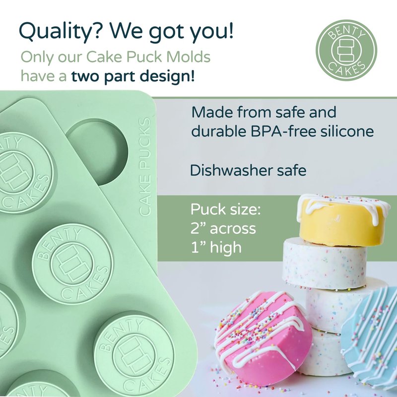 Benty Cakes – The Original Cake Puck Bonus Bundle Set – Better than a Cake Pop! Make Chocolate Covered Desserts – BPA Free Silicone – Includes 1 Mold Set, 2 Trays and 2 Scrapers – Green