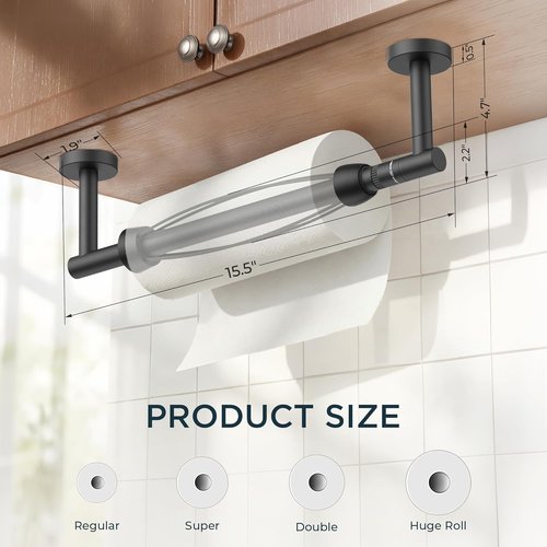 FORIOUS Paper Towel Holder - Wall-Mounted SUS304 Design for One-Handed Tear | Matte Black Finish