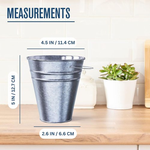 Houseables Galvanized Bucket, Small Metal Bucket, Metal Pail, Small Pail, Mini Tin Container, with Handle, Tin Cans for Crafts, Party Favor, Candy, Flower, Decorative, Silver, Little, 5 Inch, 12 Pack