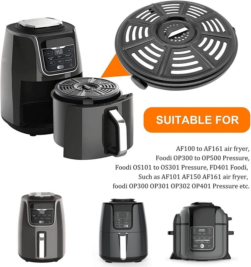GXF Air Fryer Grill Pan for Ninja 4 QT AF101 5.5 Quart AF161 Max XL AF150 XL Air Fryers, 8.2 IN Non-Stick Round Grill Plate Tray Accessories Replacement Parts with Rubber Bumpers, Dishwasher Safe